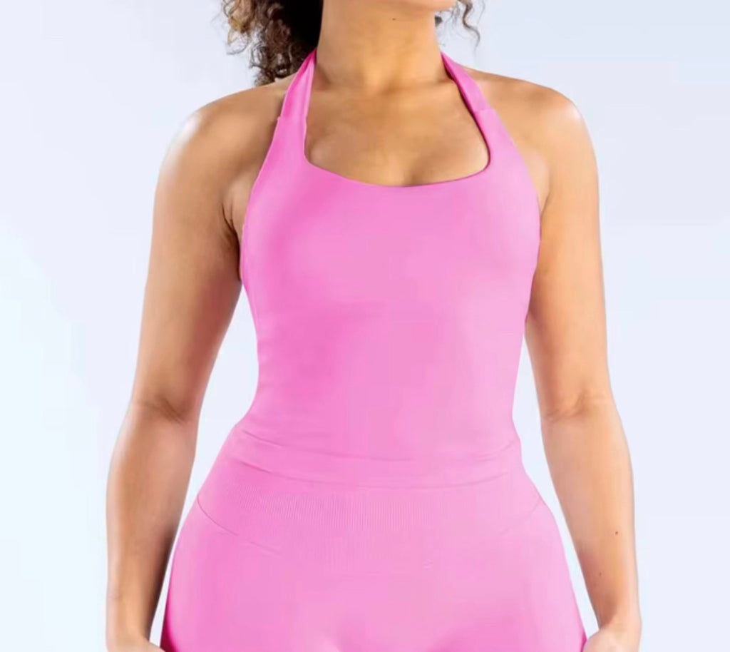 Pink Halter Neck Sports Top