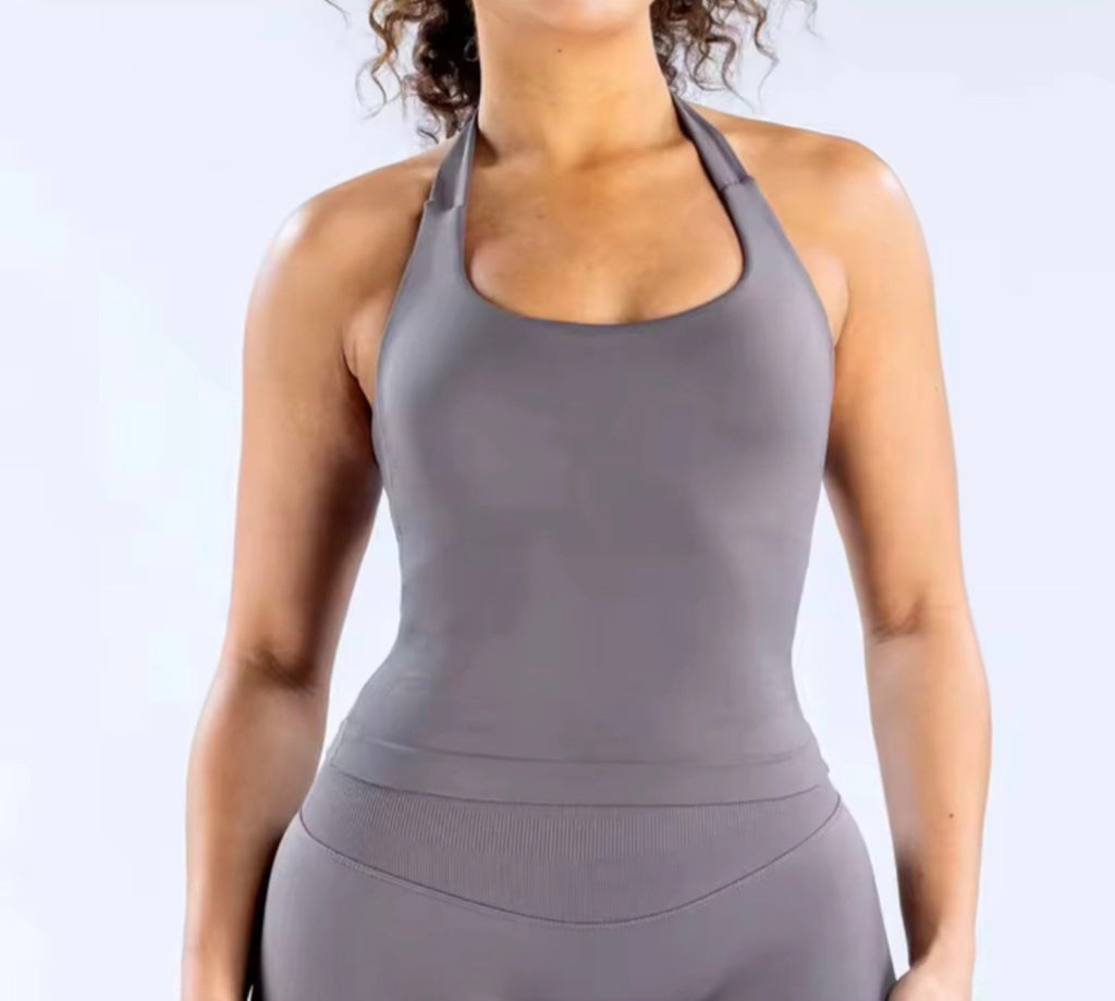 Grey Halter Neck Sports Top